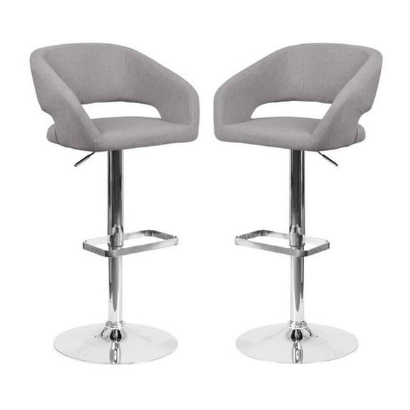 Home Square Fabric Adjustable Swivel Bar Stool in Gray Finish - Set of 2