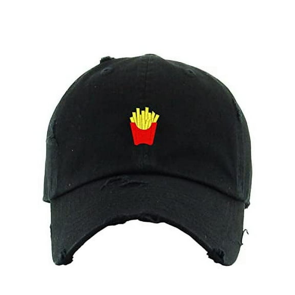 French Fries Vintage Baseball Cap Embroidered Cotton Adjustable Distressed Dad Hat Black