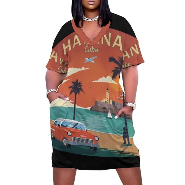 Vestido de noche estilo habanero, estilo caribeño, estilo retro, holgado, con bolsillos, para mujer, 2025. Conjuntos elegantes para mujer.