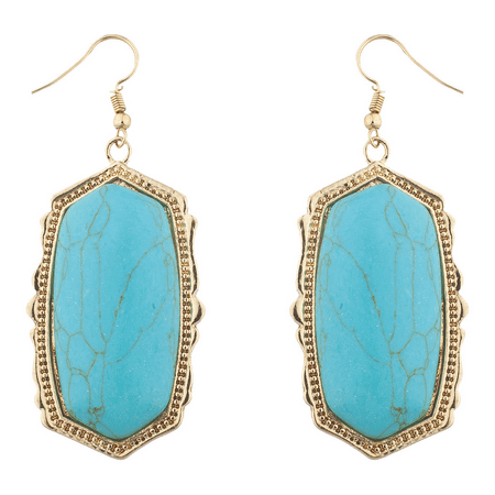 - Lux Accessories Boho Gold Turq Marble Stone Hexagon Fish Hook Dangle Earrings