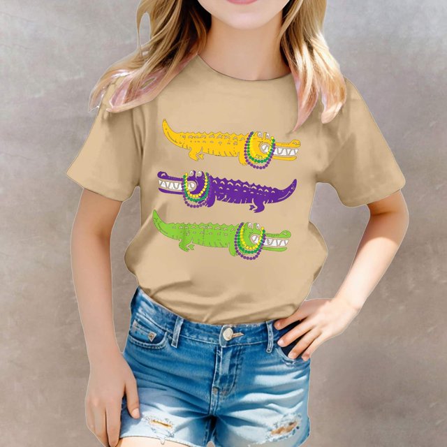 Hauts Filles Décontractés Imprimés Col Rond Manches Courtes Chemise pour Enfants Confortable et Élégant pour Usage Quotidien et Sorties