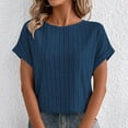 thumbnail image 5 of Sakmal Solid Womens T Shirts Knitted Cap Short Sleeve Crew Neck Casual Relaxed Fit Womens Summer Tops, 5 of 9
