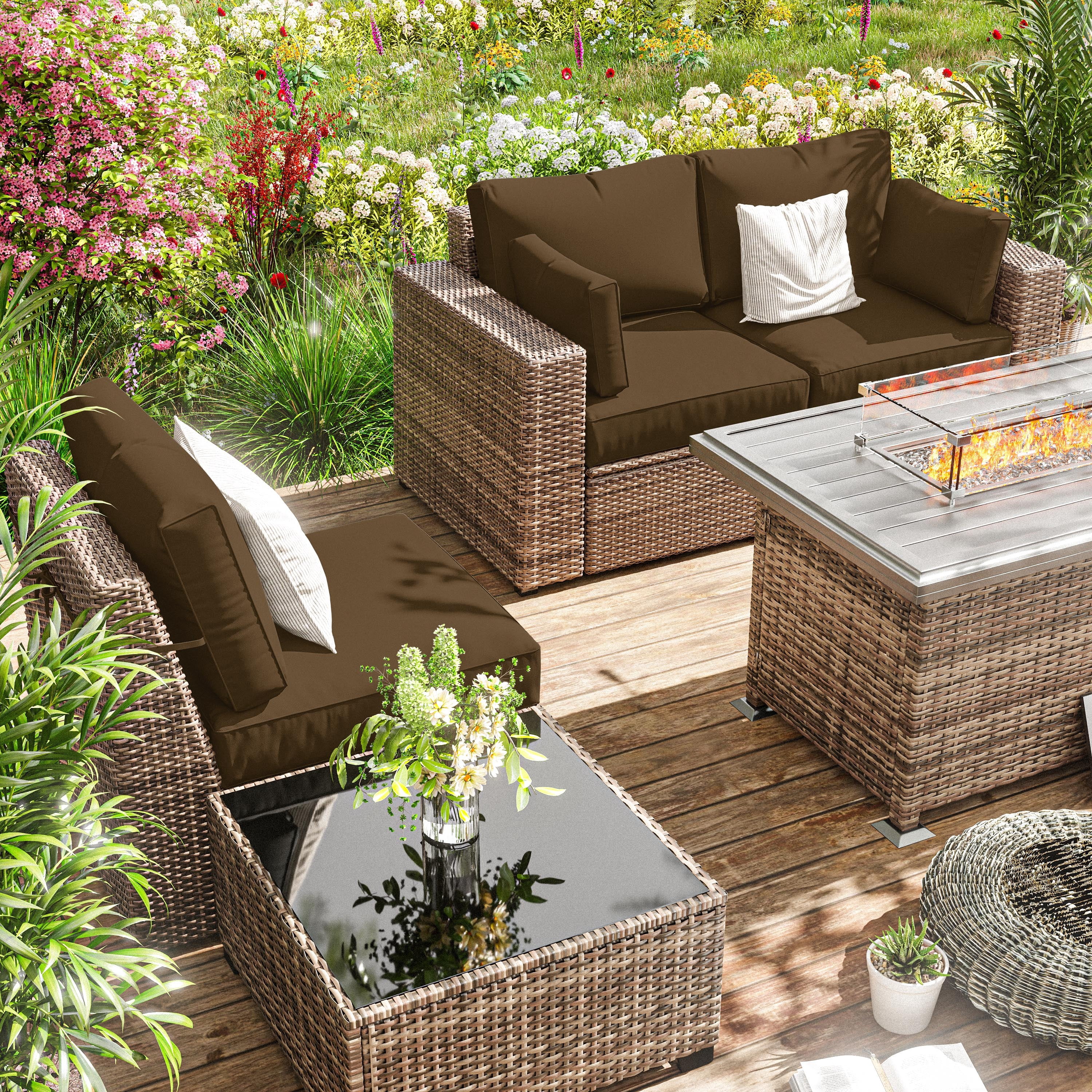 Pakunoda 8Pcs Cushion Covers for Outdoor Furniture, Waterproof Patio Cushion Covers Replacement Slipcovers with Zipper, Washable Reusable Outdoor Cushion Covers Chocolate, Covers Only