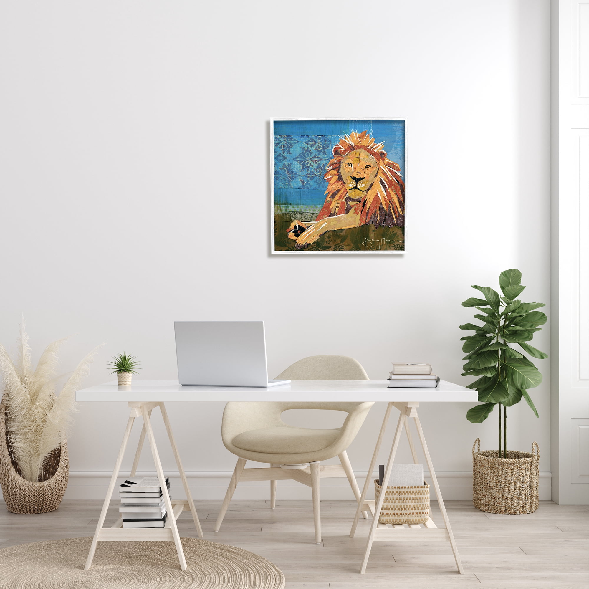 Stupell Industries Safari Lion Abstract Shape Collage Blue Orange, 24 x 24, Designed by Jenny McGee