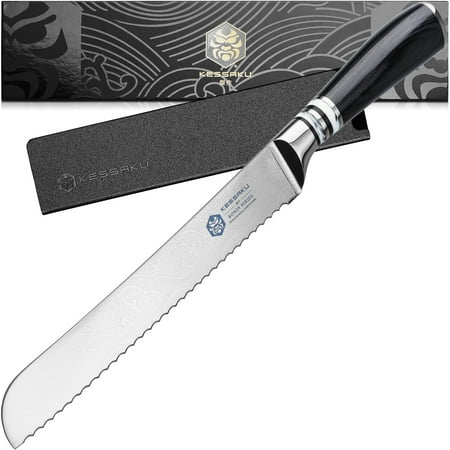 

Kessaku 8-Inch Serrated Bread Knife - Ronin Series - Forged High Carbon 7Cr17MoV Stainless Steel - Pakkawood Handle with Blade Guard