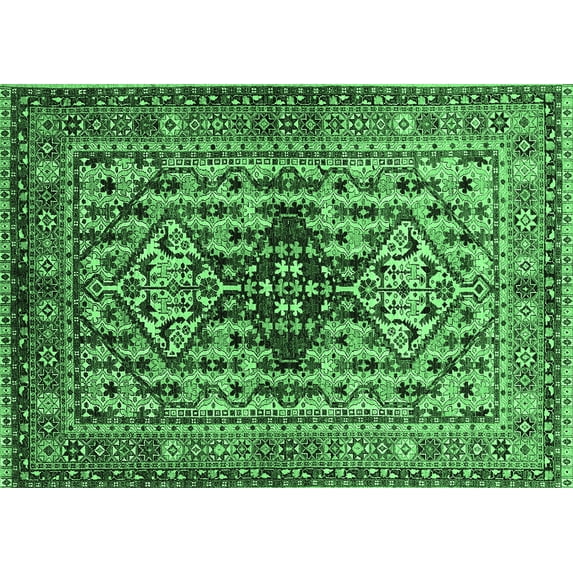 Ahgly Company Indoor Rectangle Oriental Emerald Green Industrial Area Rugs, 2' x 4'