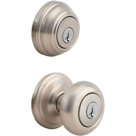 Kwikset 991 Juno Entry Knob and Single Cylinder Deadbolt Combo Pack featuring SmartKey in Satin Nickel