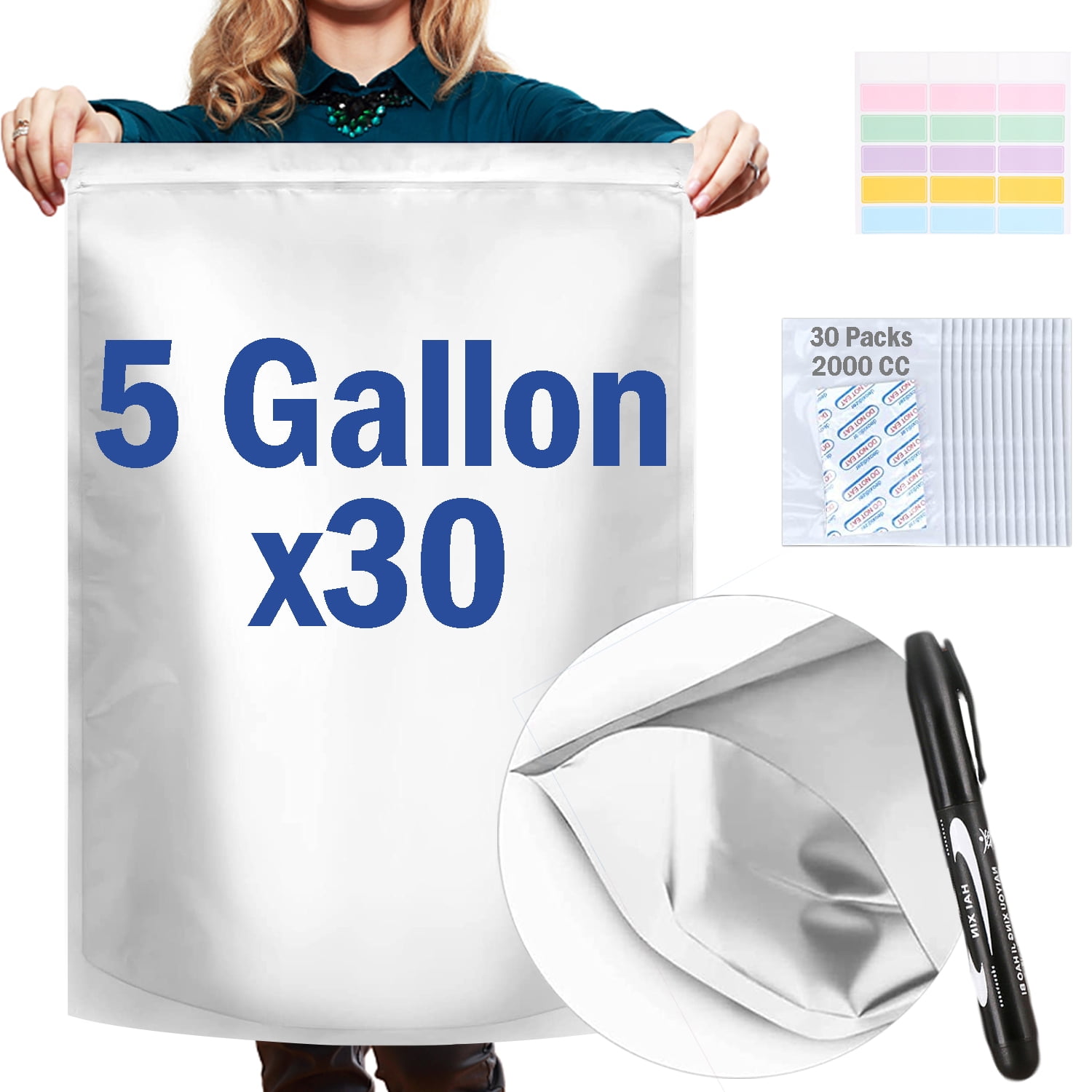 30Pcs 5 Gallon Large Mylar Bags (17" x 26.7") 10mil Mylar Bags for