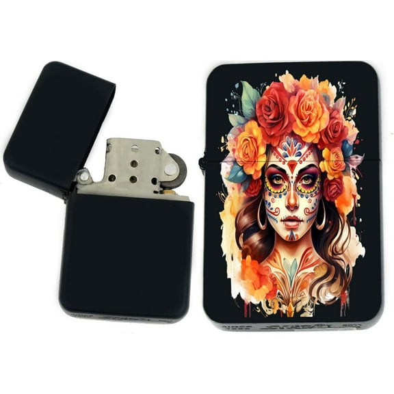 Day of The Dead Suger Skull Unique Collectible Black Windproof Oil Lighters! - Christmas, Halloween & Valentines Day Gift (DD-32)