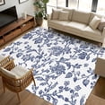 thumbnail image 2 of 8x10 Area Rugs, Blue Flower Non-Skid Rubber Backing Large Rectangle Rugs - Living Room Bedroom Home Office, Spring Leaf Vintage Farmhouse Boho Plant Indoor Floor Mat Carpets Washable Rug, 2 of 9
