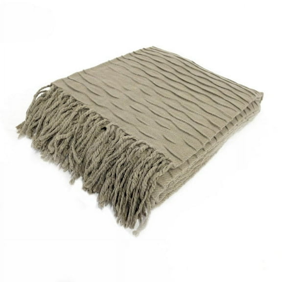 Cozelle Honeycomb Knotted Fringe Throw in Taupe - 50" x 60"