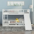 thumbnail image 3 of Harper & Bright Designs Twin over Twin Low Bunk Bed with Slide, Multifunctional Wooden Floor Bunk Bed Frame with Small Door for Boys Girls, White, 3 of 10