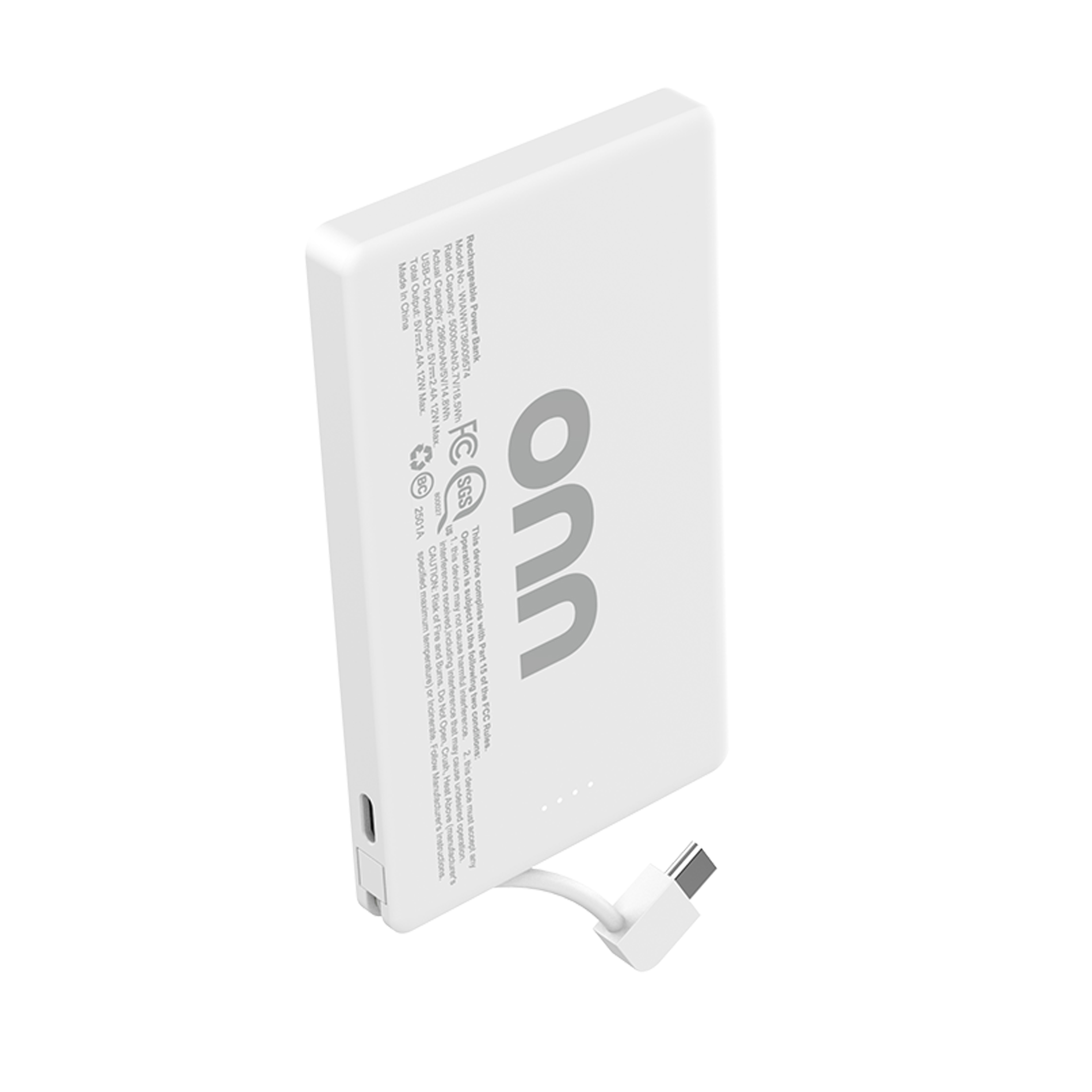 Batería portátil onn de 5,000 mAh con cable USB-C integrado, anillo magnético, Blanco - Compatible con iPhone serie 17/16/15, dispositivos Samsung, Pixel, iPad Pro y más (solo carga por cable) 6