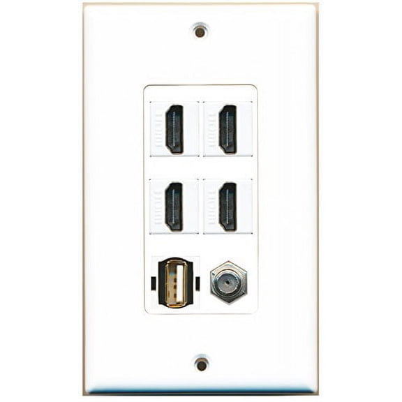 RiteAV - 4 Port HDMI 1 Coax Cable TV- F-Type 1 USB A-A Wall Plate Decorative