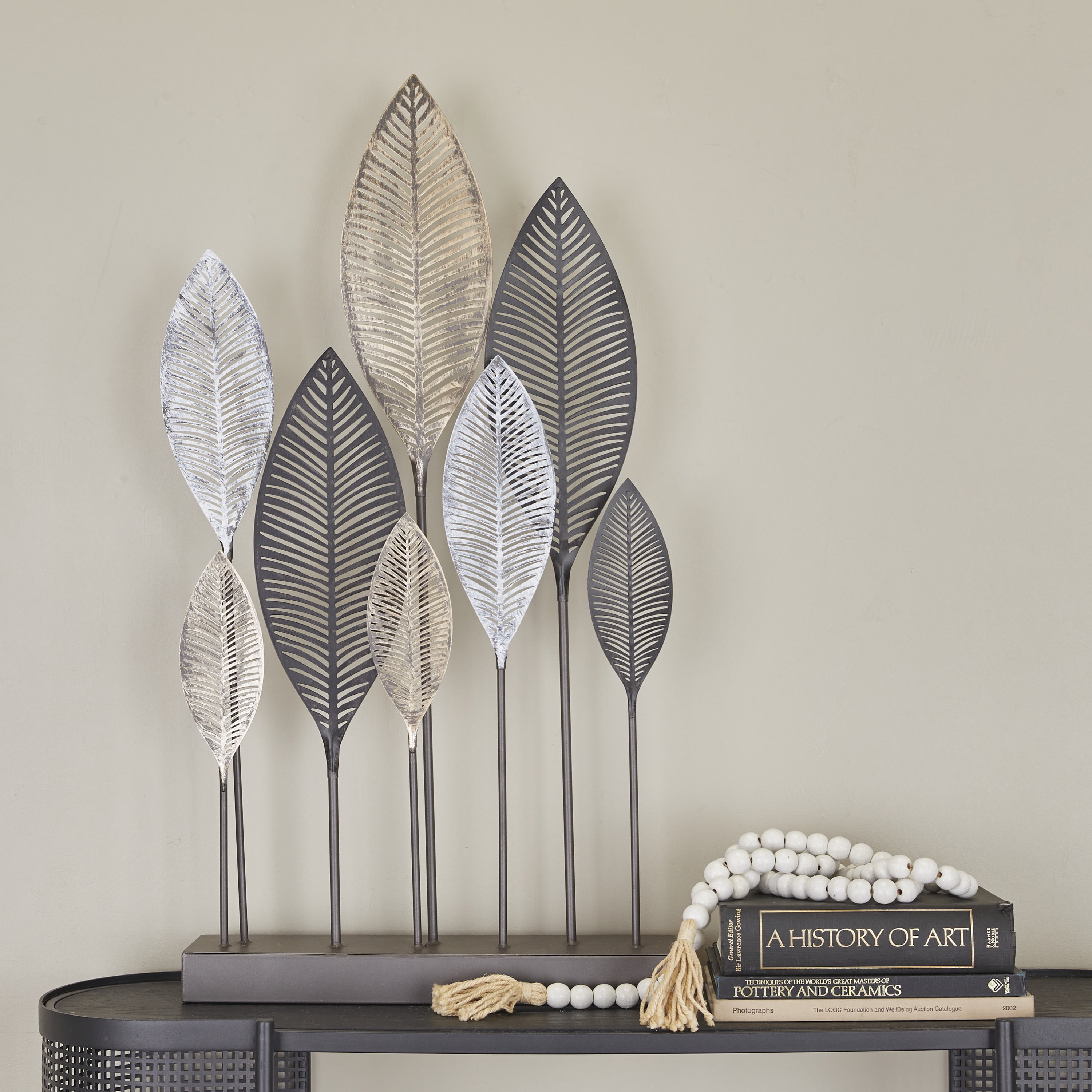 20" x 38" Bronze Metal Leaf Sculpture with Black Base, by DecMode