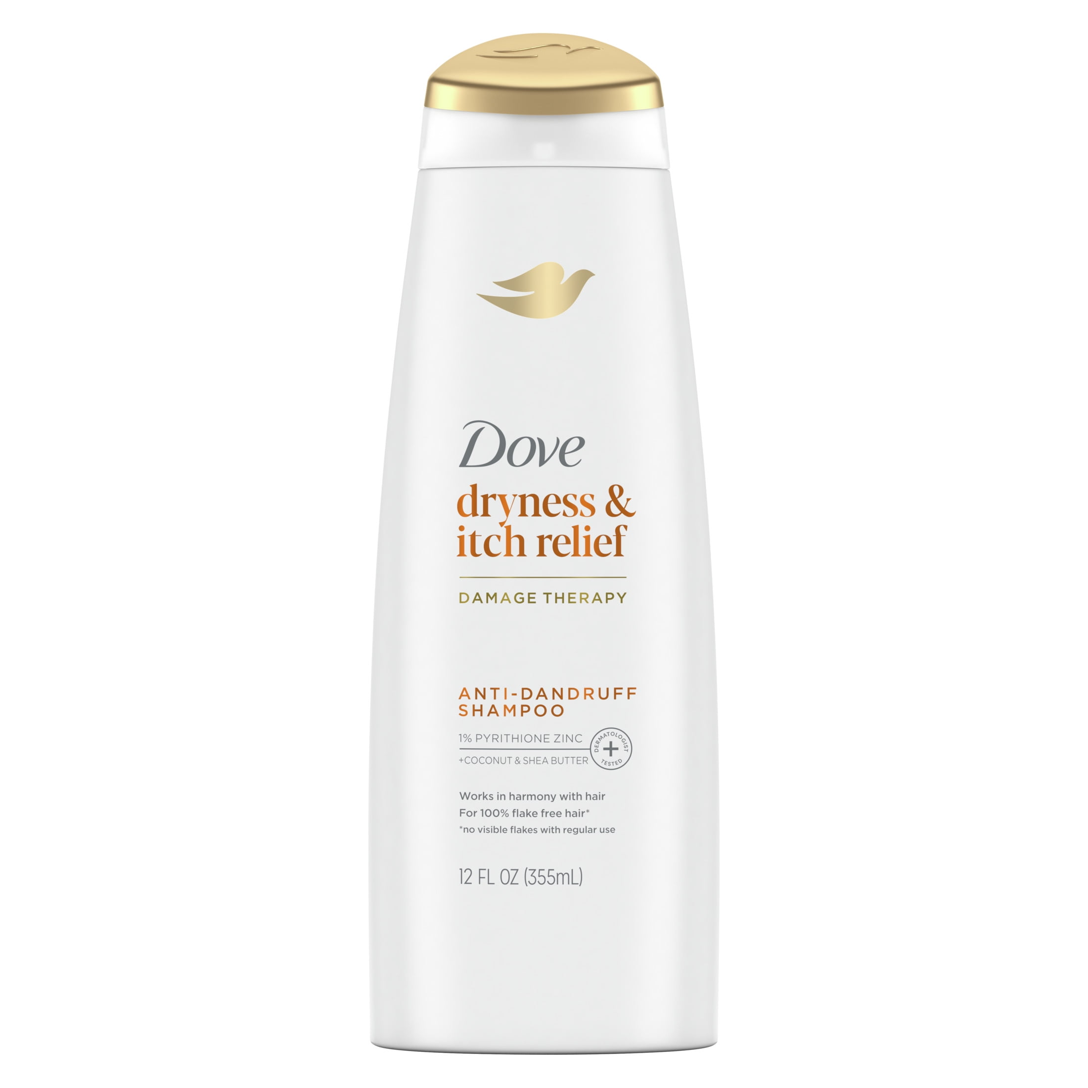 Dove Damage Therapy Derma Anti-Dandruff Shampoo for Flaky Scalp Dryness + Itch with Pyrithione Zinc & Coconut Oil, 12 oz