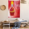 thumbnail image 2 of 60th Birthday Decorations Tapestry, Abstract Sun Beams Backdrop Party Cupcake with Frosting, Wall Hanging for Bedroom Living Room Dorm Decor, 40W X 60L Inches, Ruby Red and Orange, by Ambesonne, 2 of 5