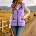 thumbnail image 6 of MOONDU Womens Puffer Vest Quilted Sleeveless Faux Fur Hood Zip Pockets Fall Winter Warm Outerwear for Layering Casual, 6 of 9
