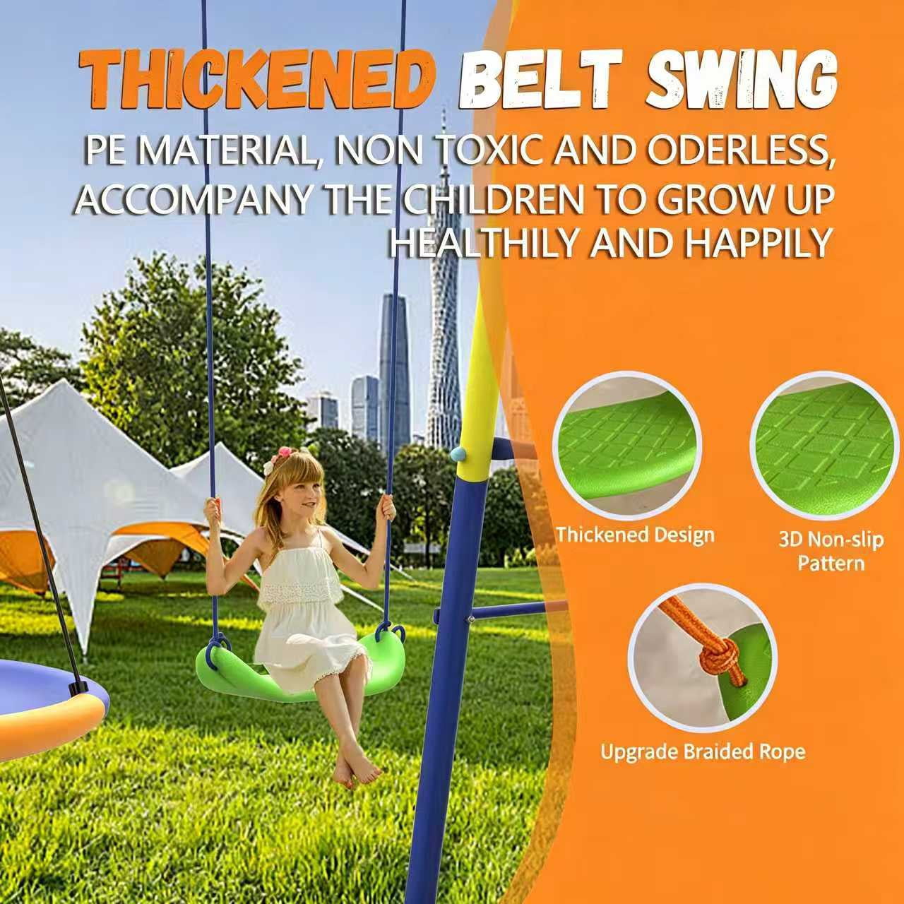 Shengchao Trade Metal Kids Swing Set – Heavy Duty Outdoor A-Frame with 2 Swings, Backyard Playground Equipment for Children