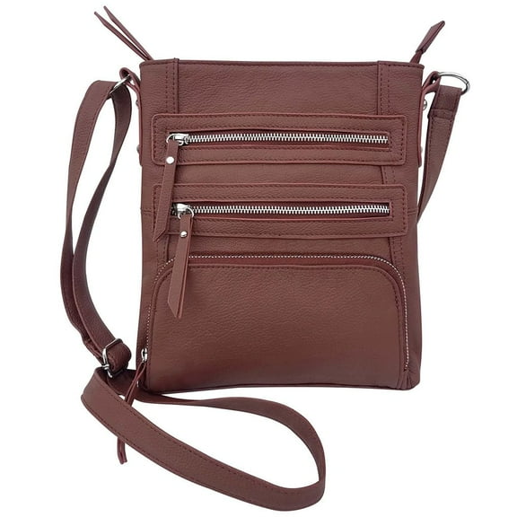 Silver Fever Genuine Leather Buckled Sides Cross Body Handbag Purse