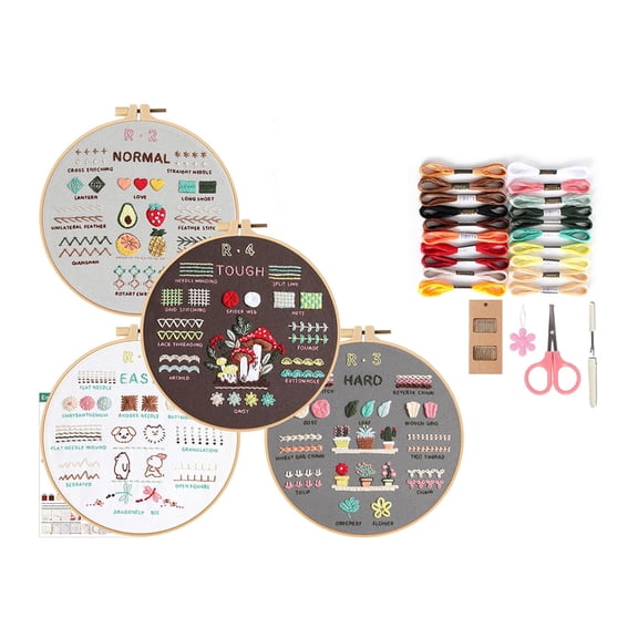 4Sets Embroidery Set with Instruction Embroidery Clothes with Pattern Hoop