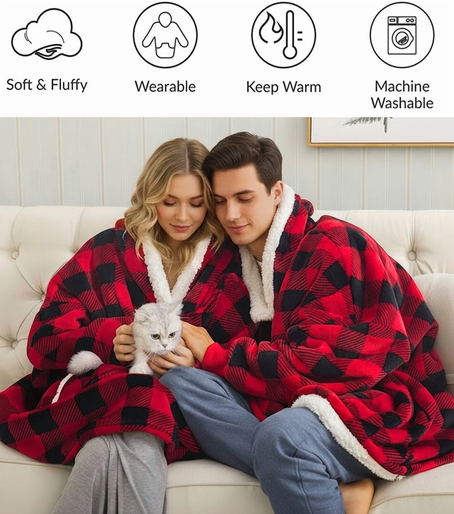 Fantaslook Wearable Blanket Hoodie for Women and Men, Oversized Sherpa Fleece Blanket Sweatshirt with Sleeves & Pocket