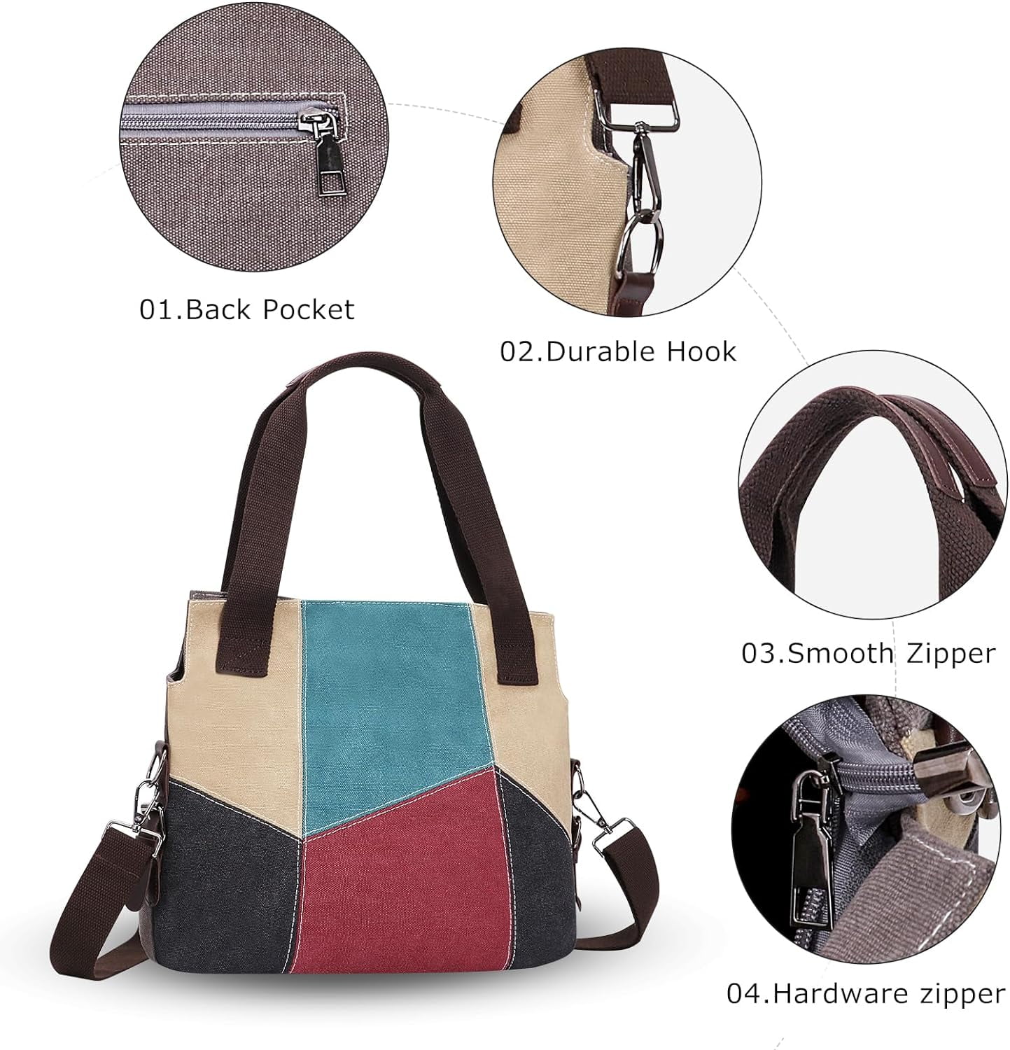 Euphrates Women's Canvas Large Hobo Bag with 2 Straps, Multicolor