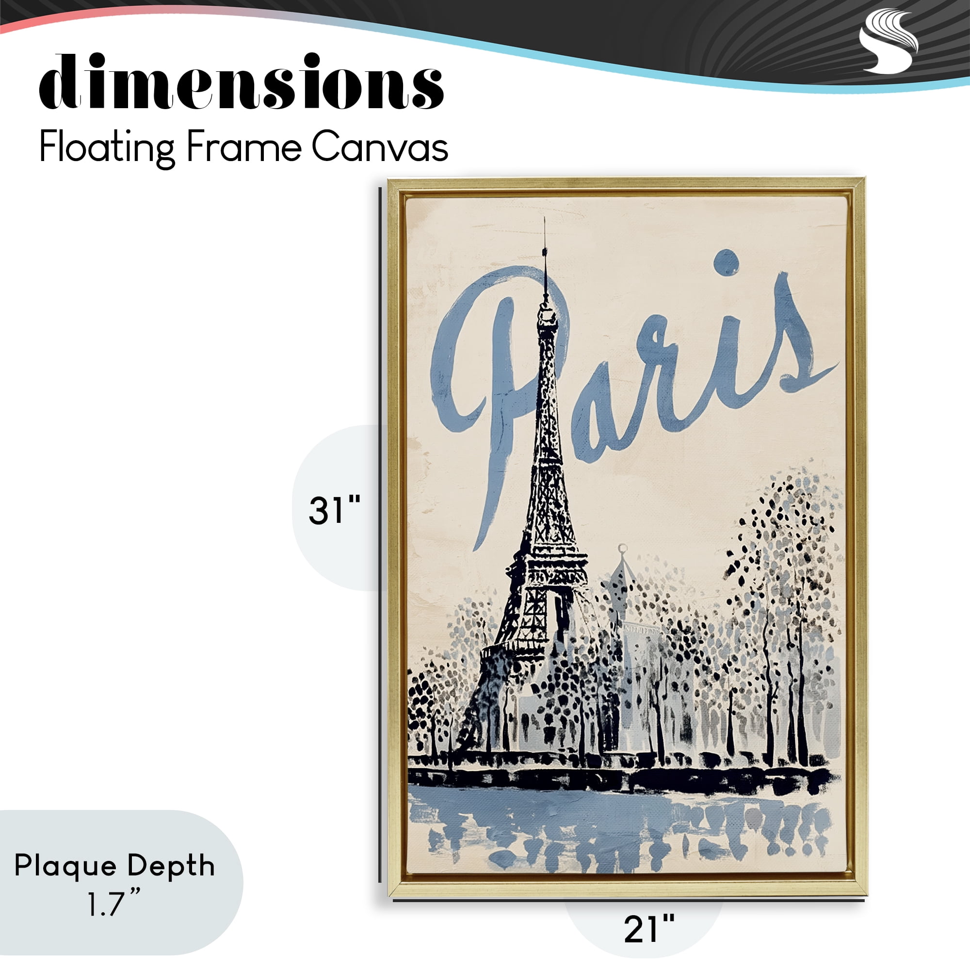 Stupell Industries Blue & Beige Paris Travel Gold Framed Floater Canvas Wall Art, design by Annabelle Hall