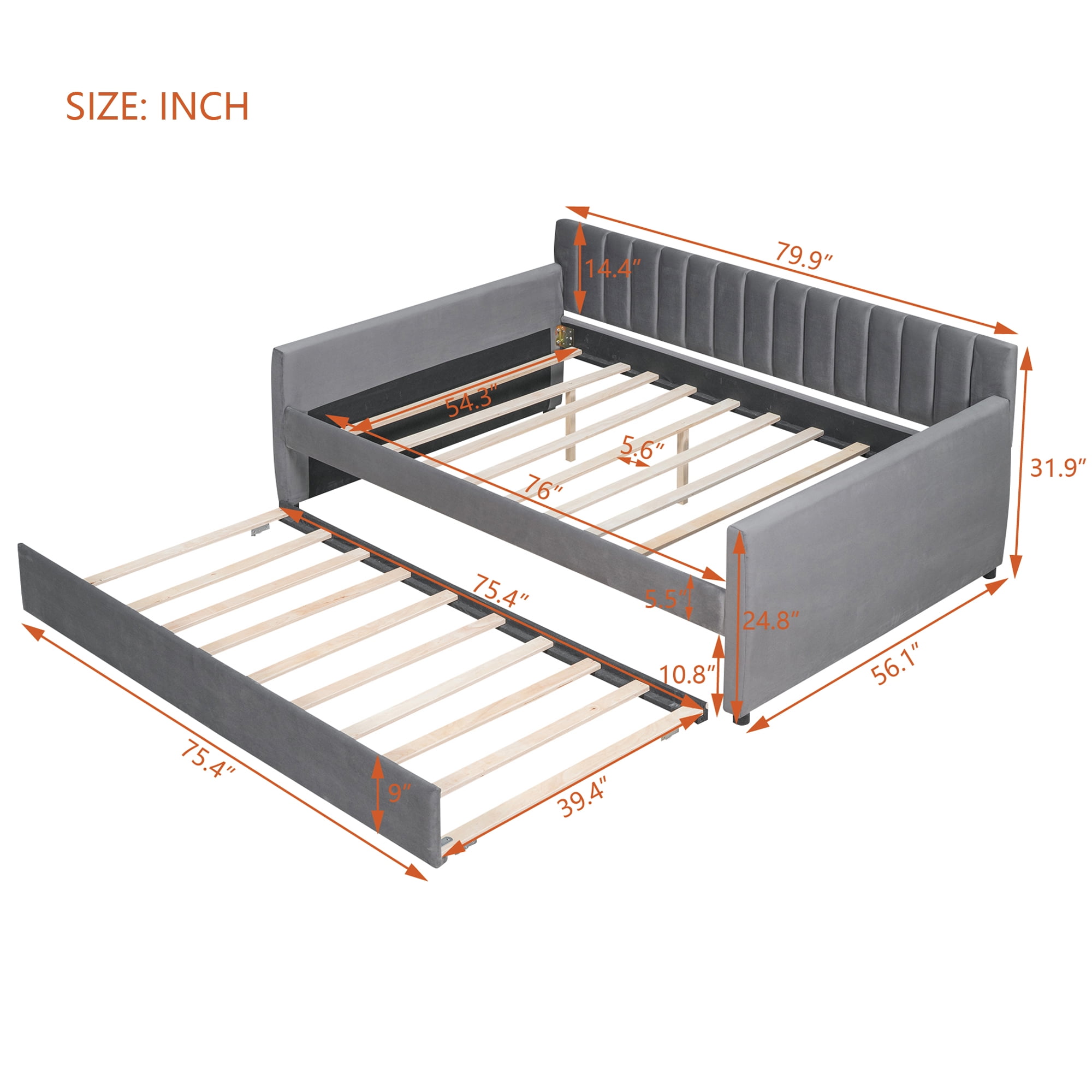 DEALTOPS Full Size Upholstered Daybed with 2 Drawers for Bedroom Living Room Daybed Frame No Box Springs Need - Gray