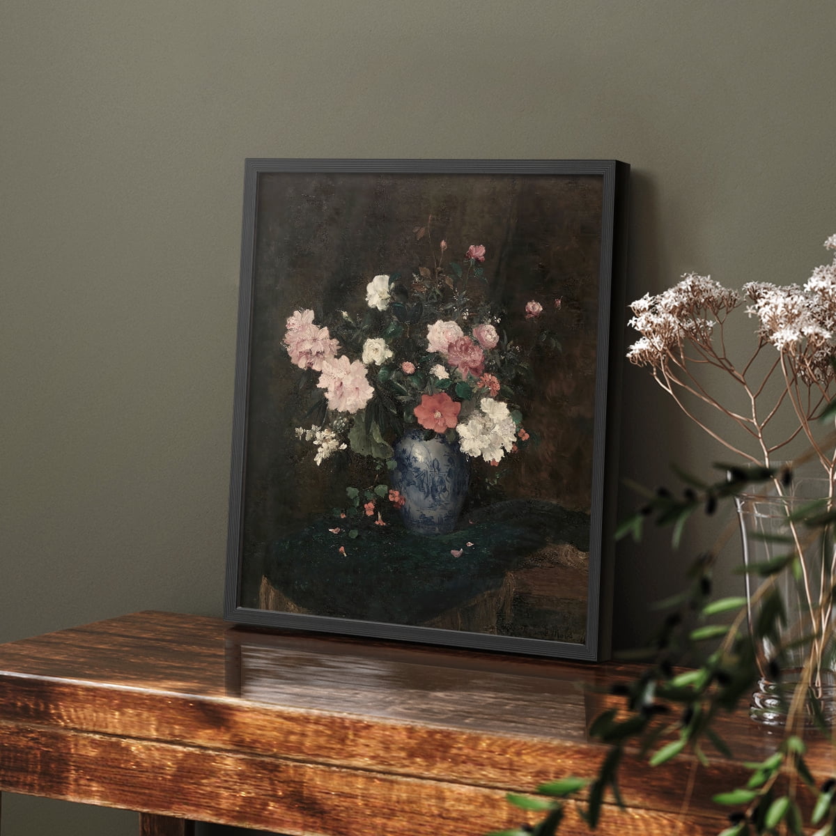 Vintage Floral Print LIII - 14in. x 11in. Vintage Framed Print in Black Wood Frame