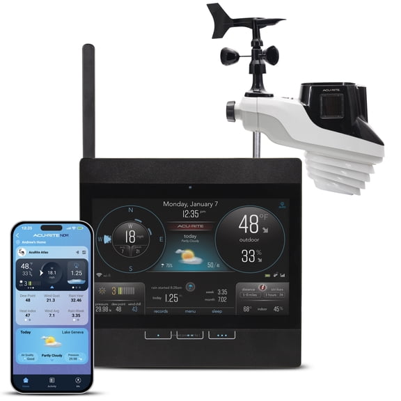AcuRite Atlas® Weather Station with Direct-to-Wi-Fi Display for Indoor/Outdoor Temperature and Humidity, Wind Speed/Direction, Rainfall, UV Index, and Light Intensity with Built-in Barometer (01002M)
