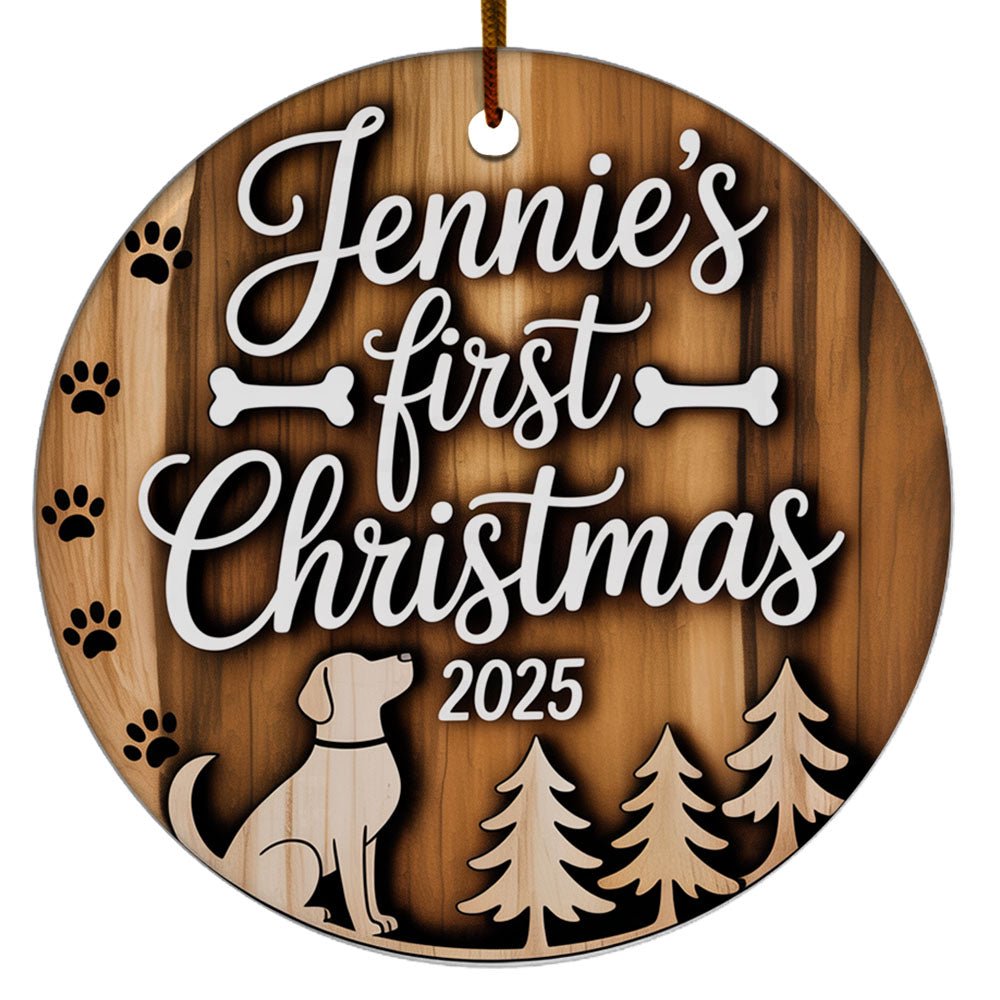 Cat's 1st Christmas Ornament, Baby Cat's First Christmas Keepsake Gift for Cat Lover, Custom Name Text & Date Paw Christmas Ornament