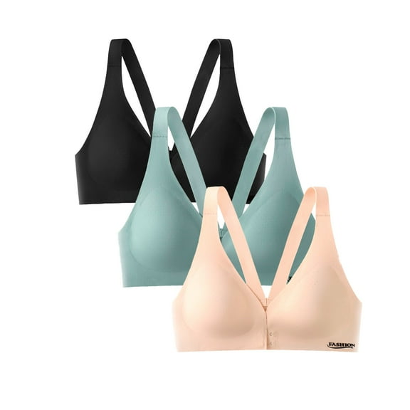 YEJIMAN Pack of 3 Women's Front Closure Bra Racerback Plus Size Unlined Underwire Full Coverage Bras, Blue Plus Size Underwear For Women, Nylon,Spandex Womens Underwear