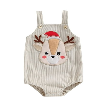

TFFR 0-18M Christmas Baby Deer Rompers Infant Boy Girl Sleeveless Corduroy Embroidery Jumpsuits
