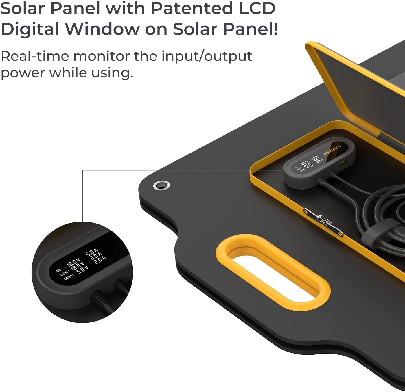 80 Watt Portable Solar Panel with Patented LCD Digital Window, Solar Charger for Camping, Outdoor and RV, Compatible with Jackery, BLUETTI, Anker, Goal Zero Portable Power Stations