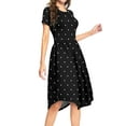 thumbnail image 5 of MLANM Women Short Sleeve Polka Dot Midi Casual Swing Pleated Empire Waist Dress with Pockets, XL Dot Black, 5 of 7