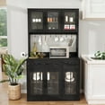 thumbnail image 3 of Dextrus 71-Inch Tall Kitchen Pantry Cabinet with Power Outlet, Glass Door, Mug Hooks, 2 Drawers, Microwave Stand, Black, 3 of 11