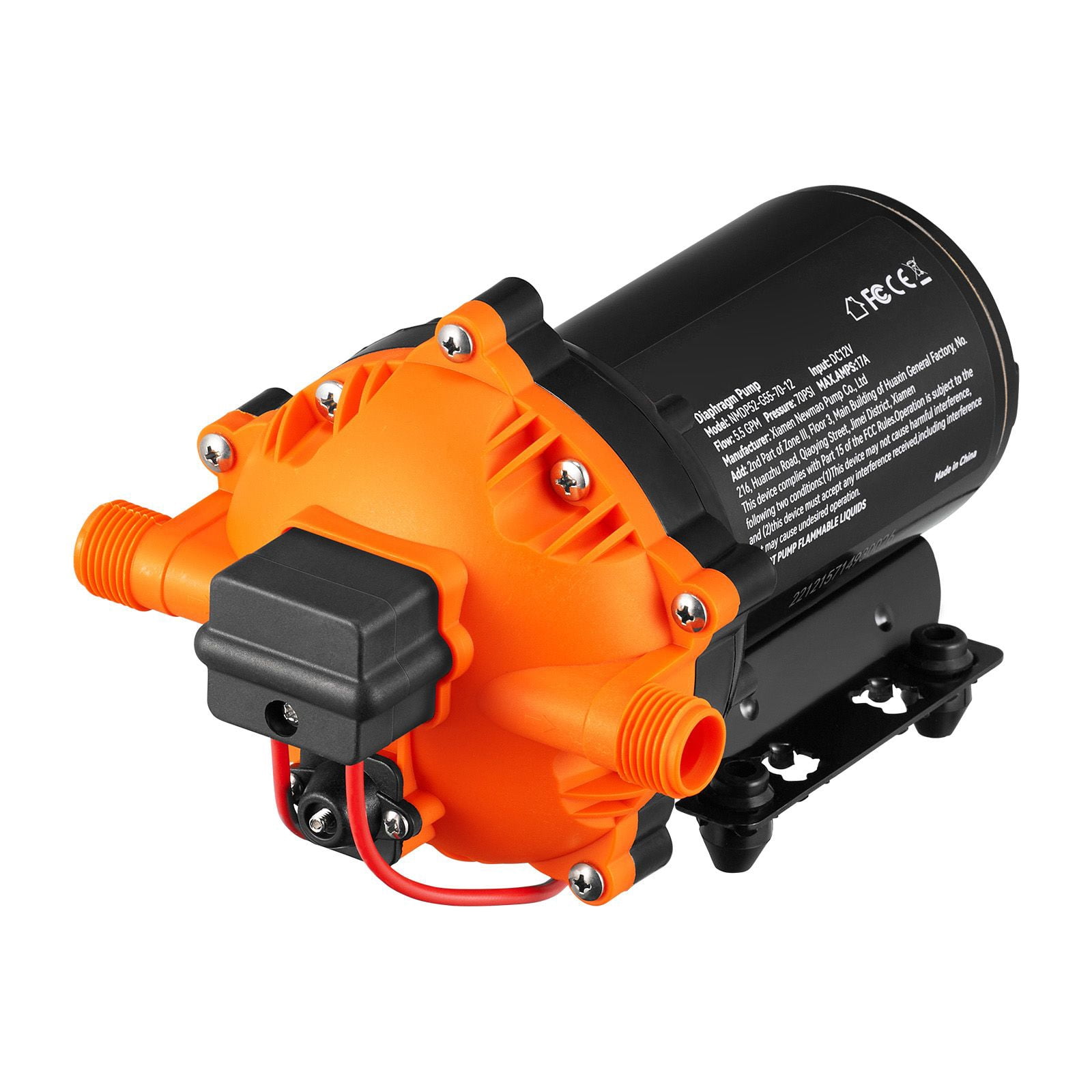12V Water Diaphragm Pump 5.5 GPM, 40-100 PSI Adjustable, Self-Priming 6ft, FCC Certified, for RV Camper Marine Boat Lawn