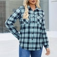 thumbnail image 5 of Otntypg Womens Plus Size Flannel Plaid Shirts Roll Up Long Sleeve Casual Collared Button Down Shacket Jacket Shirt Loose Blouse Top with Pockets Sky Blue S, 5 of 8