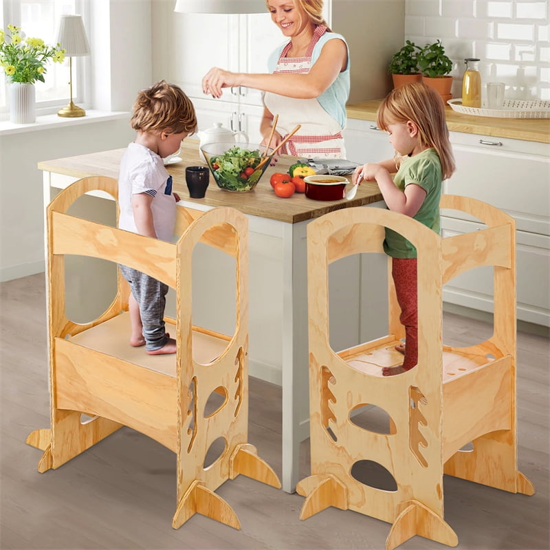 Comomy Learning Step Stool for Kids, Wood Toddler Tower, Kitchen Helper Step Stool with Support Handles and Non-Slip Mat for Counter and Bathroom ...