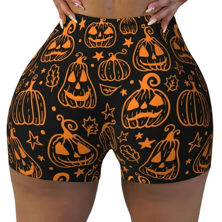 Workout Shorts Women  halloween pumpkin design Biker Shorts for Women Running Gym Spandex Shorts Tummy Control