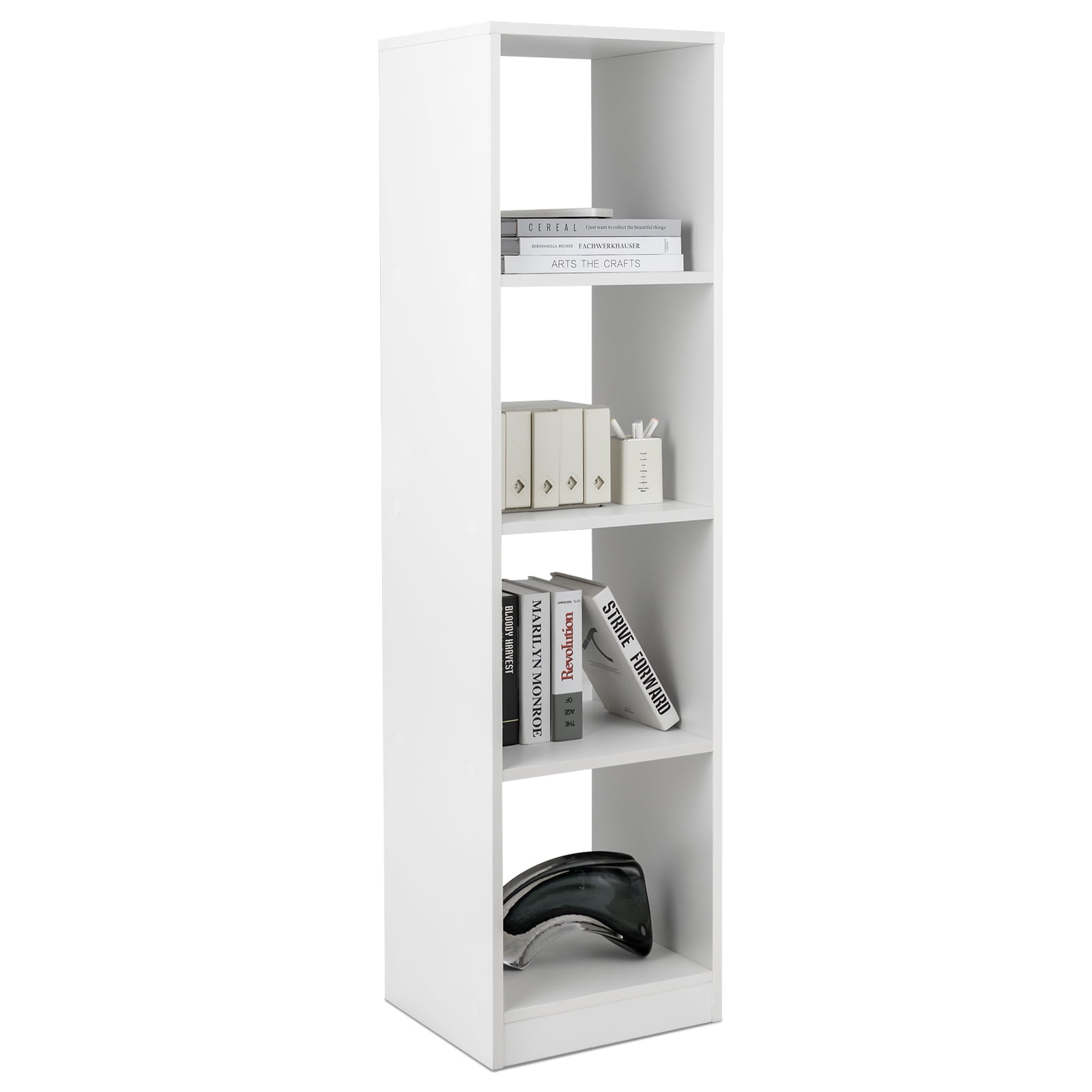 Giantex Tall 4 Cube Bookcase, Freestanding Narrow Open Display Bookshelf, Wooden Storage Organizer for Small Place