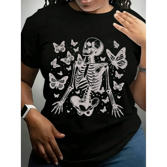 Vintage Skeleton Shirt Butterfly Distressed Vintage TShirt Cute Skull Gothic Grungy Tee For Women Fairycore Shirt Goth Fairy