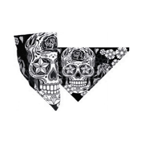 Sugar Skull Design Bikers Mask, Hook and Loop Fastener, Triangle Fleece Lined Neck Warmer Face Wrap, Facemask - One Size