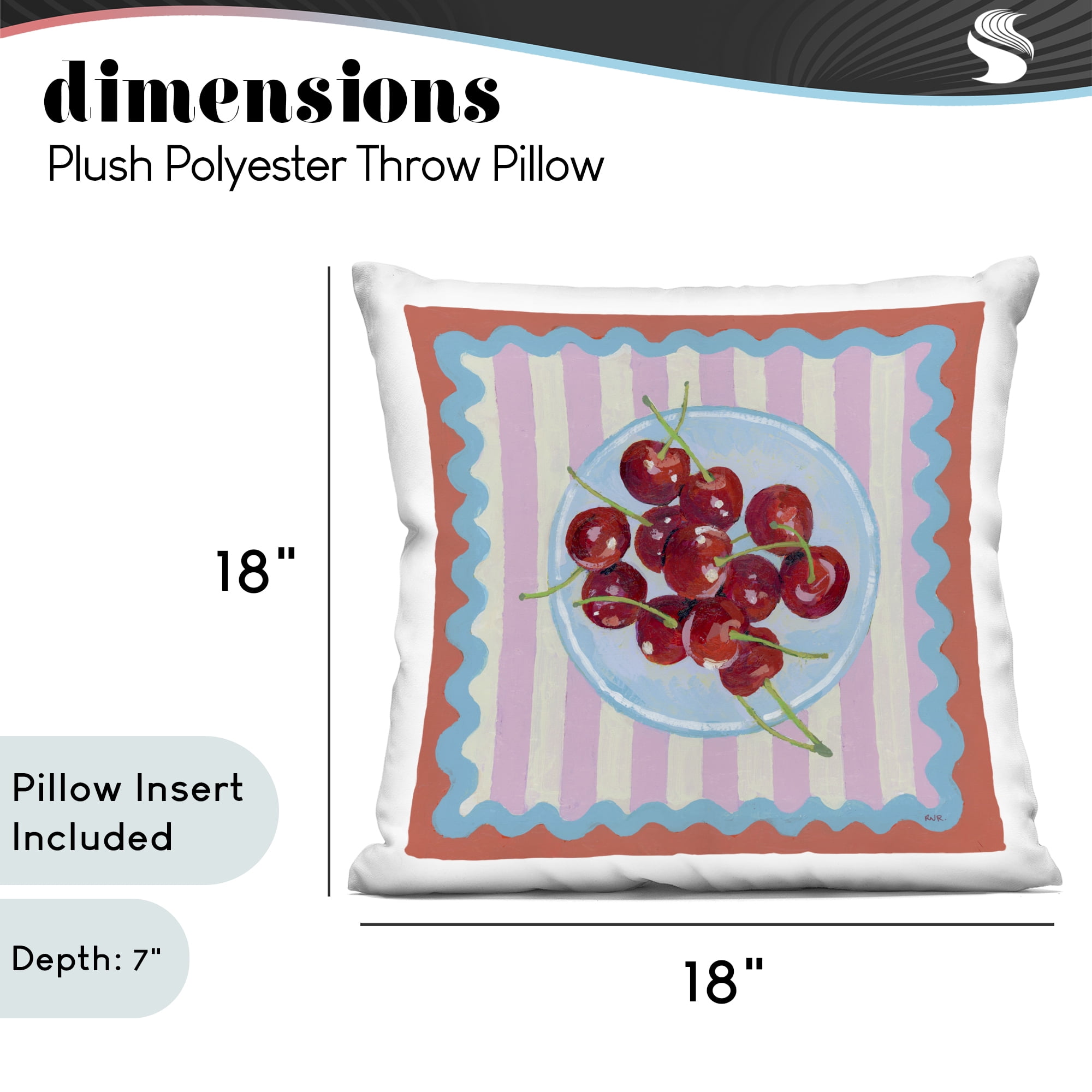 Stupell Industries Red Cherries over Pink Stripes Decorative Printed Throw Pillow, design by Rachael Reese, 18 x 7 x 18