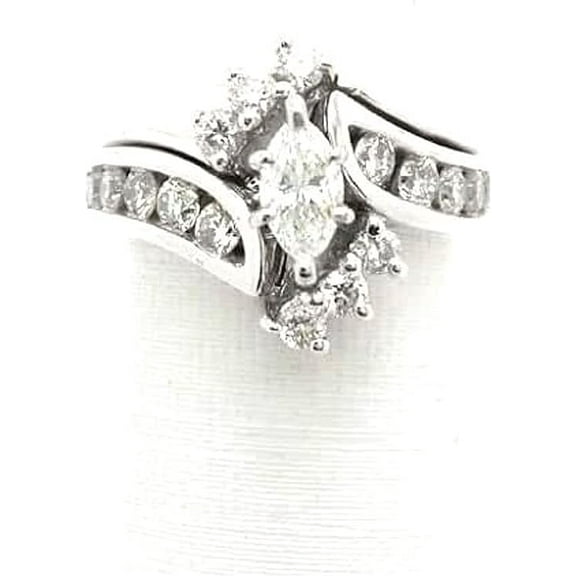 beryl_creation 925 Sterling Silver 1.30 Ct Marquise Cut White Diamond Wedding Engagement Halo Ring 14K White Gold Plated For Women's -4.5
