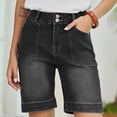 thumbnail image 1 of LVHAOGJOB Stretch Jeans for Women Denim Summer Short Jeans Solid Mid Rise with Pockets Straight Leg Womens Shorts Button, 1 of 9