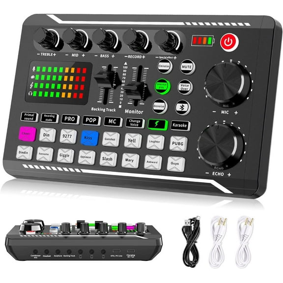Facmogu F998 Live Sound Card Audio Mixer, Podcast Audio Interface with DJ Mixer Effects, Voice Changer with Sound Effects for Karaoke Tiktok YouTube Live Streaming Record Gaming