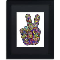 Trademark Fine Art "Psychedelic Mehndi Peace Sign" Canvas Art by Kathy G. Ahrens, Black Matte, Black Frame