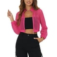 thumbnail image 1 of Chaquetas transparentes de malla cortas con cremallera para mujeres INSPIRE CHIC, color rosa caliente L, 1 of 6